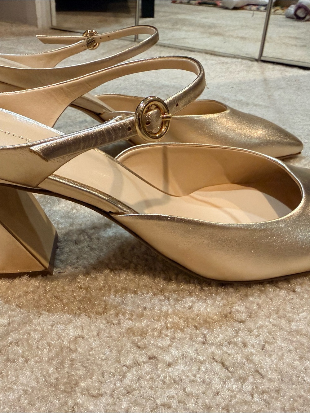Anthropologie Metallic Gold Mary Jane Slingback Mules - Picture 2 of 4